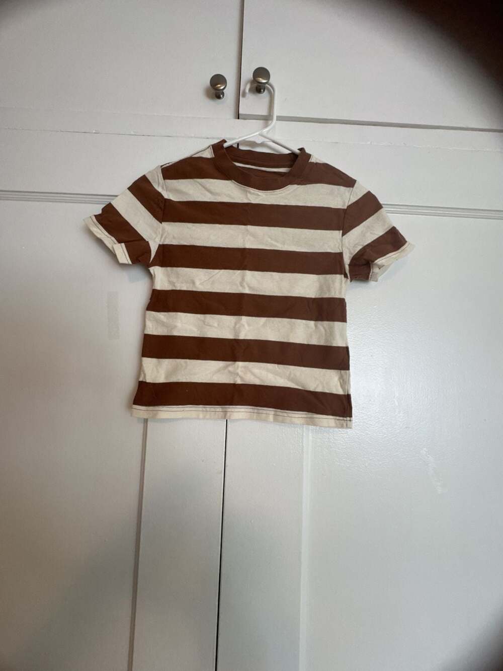 BDG Brown And White Striped Short Sleeve T-Shirt Size Small Indie Y2K pop punk i